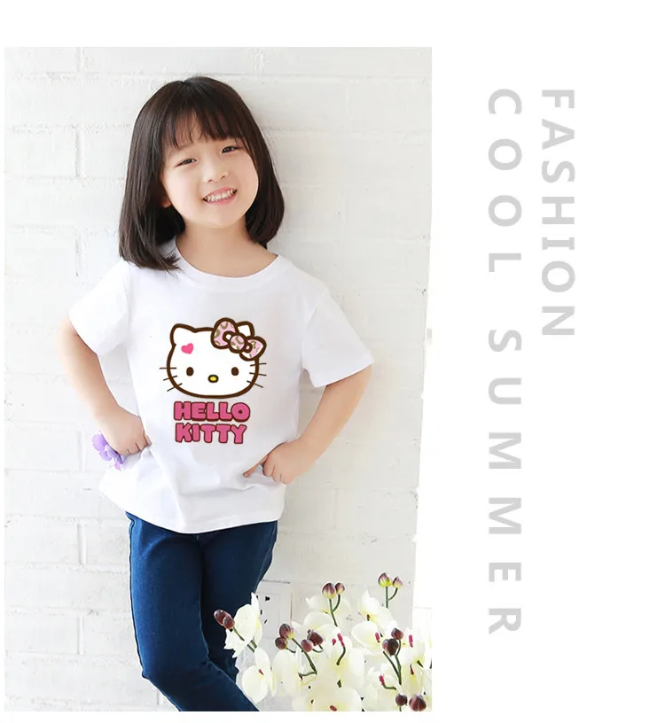 Hello kitty/Летняя футболка принцессы для девочек; Детские хлопковые топы; футболки; детская одежда для дня рождения; одежда для малышей; костюм