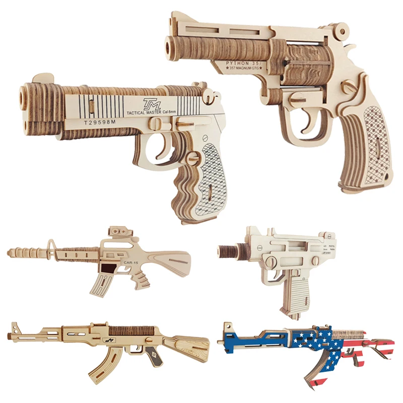 Revolver Toy Build DIY Wooden Gun 3D Model Buliding Kit Toys Assembly Gun Model Games ...