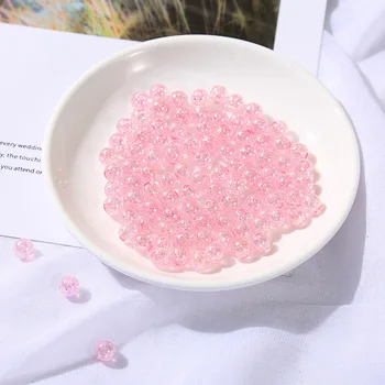 

500g/bag sale pink acrylic bead crackle bead jewelry accessories straight hole imitation Pearl Beaded Bracelet accessories