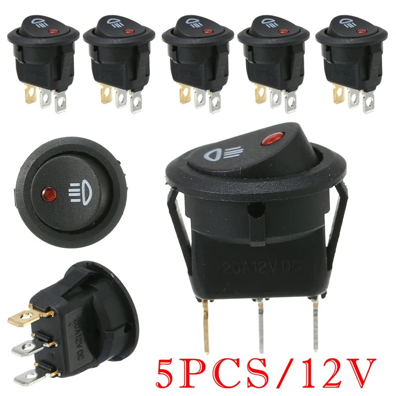 

5pcs 12V 20A Car Boat Round Dot Red LED Fog Light Rocker Switch On/Off 3 Pins Rocker Switch For Car Dashboard Dash Boat