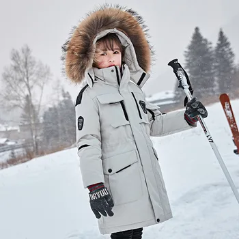 

30 Degree Children's Down Jacket Mid-length Thicken Boys Coat 2020 New Hooded Fur Collar Girls Winter Coat Kids Snow Outerwear