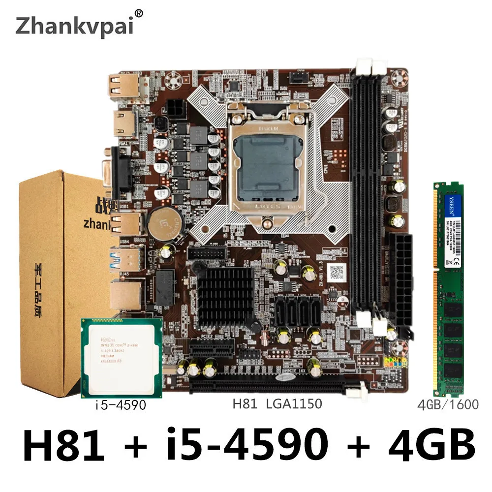 Настольная материнская плата Zhankvpai H81 Lga 1150 с процессором Intel i5-4590 3 ГГц четыре ядра