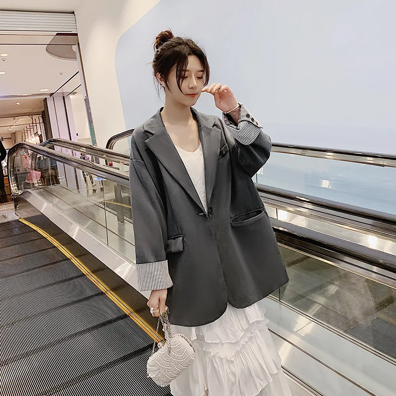 

WOMEN'S Dress 2019 Autumn Clothing New Style Korean-style Loose And Plus-sized Small Suit Pocket Long Sleeve Fashion Casual Coat
