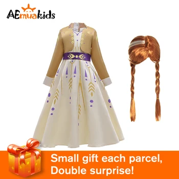 

New Anna 2 Dress Up for Girls Long Sleeve False Two Pieces Snow Queen Fancy Costume Halloween Pageant Party Clothes 3-12T