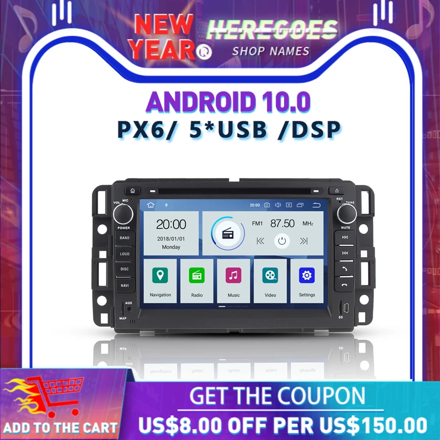 DSP PX6 IPS Android 10 4 Гб + 64 RDS радио автомобильный DVD-плеер Bluetooth 5 0 Wifi для GMC ди-Ада 2009 -2011
