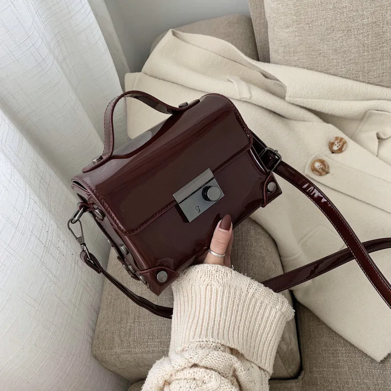 

New Arrival Bag Women's 2020 Winter New Style Fashion Korean-style Versatile Retro Shoulder Bag Fashion Patent Leather Hand Box