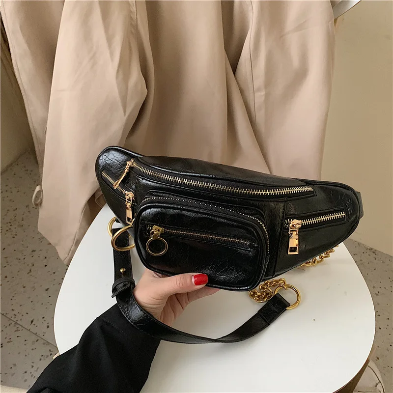 LOVIRS Бутик Женская нагрудная сумка на молнии украшения сумки через плечо поясная сумка для женщин - Цвет: Black