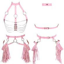 Тела ремень-подвязка ремень комплект в стиле готик-панк с кисточками в стиле «Бохо талии Ремни плоскозвенная цепь размера плюс Для женщин бюстгальтер сексуальный чулок для танцев в ночном клубе