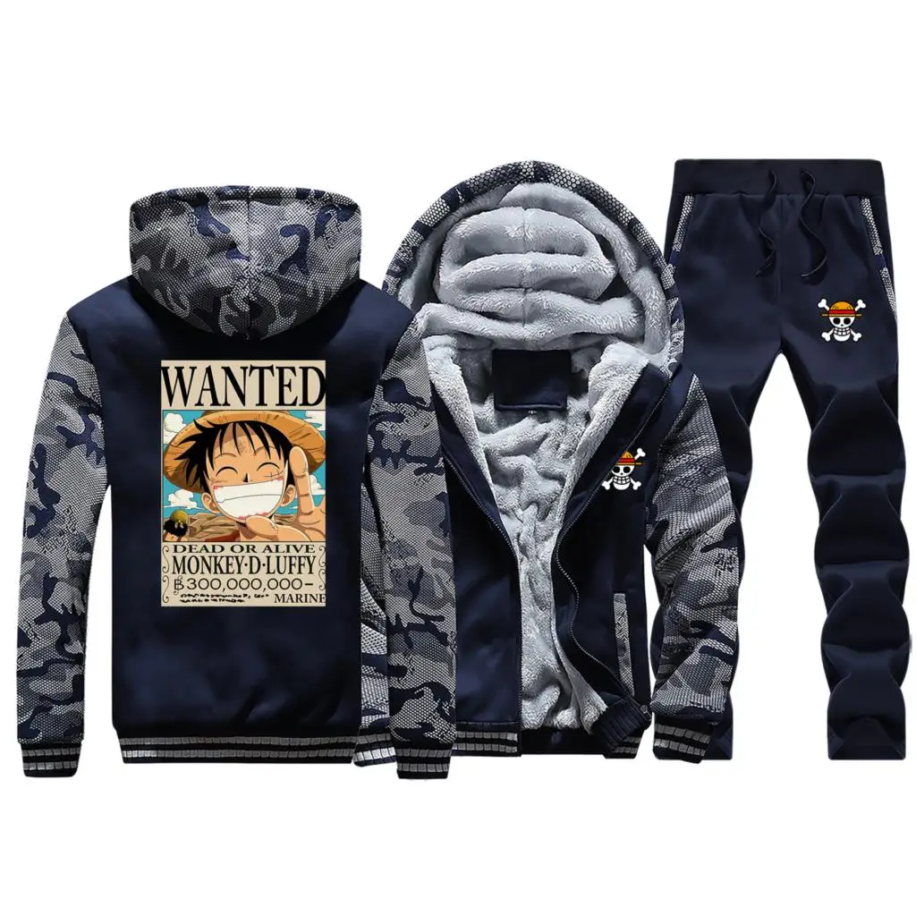 Dark Blue Лидер продаж года, цельное зимнее пальто в японском стиле, костюм с капюшоном в стиле хип-хоп, теплые куртки, толстовка+ комплект из 2 предметов, штаны - Цвет: Dark Blue