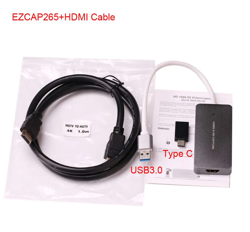 Ezcap265 with HDMI HDMI к type C USB 3,0 1080P ТВ-программы PC игра видео Захват карты рекордер для Macbook Windows Win10 потоковая трансляция в прямом эфире - Цвет: Ezcap265 with HDMI