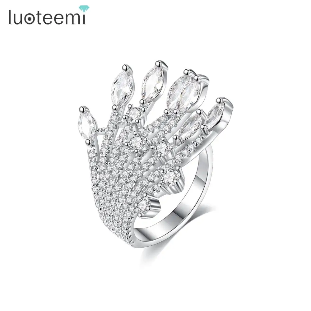 LUOTEEMI, фирменный дизайн, необычное Открытое кольцо для женщин, вечерние, для свиданий, с роскошным фианитом, кольцо с изменяемым размером, модное ювелирное изделие, Bague Femme, подарок