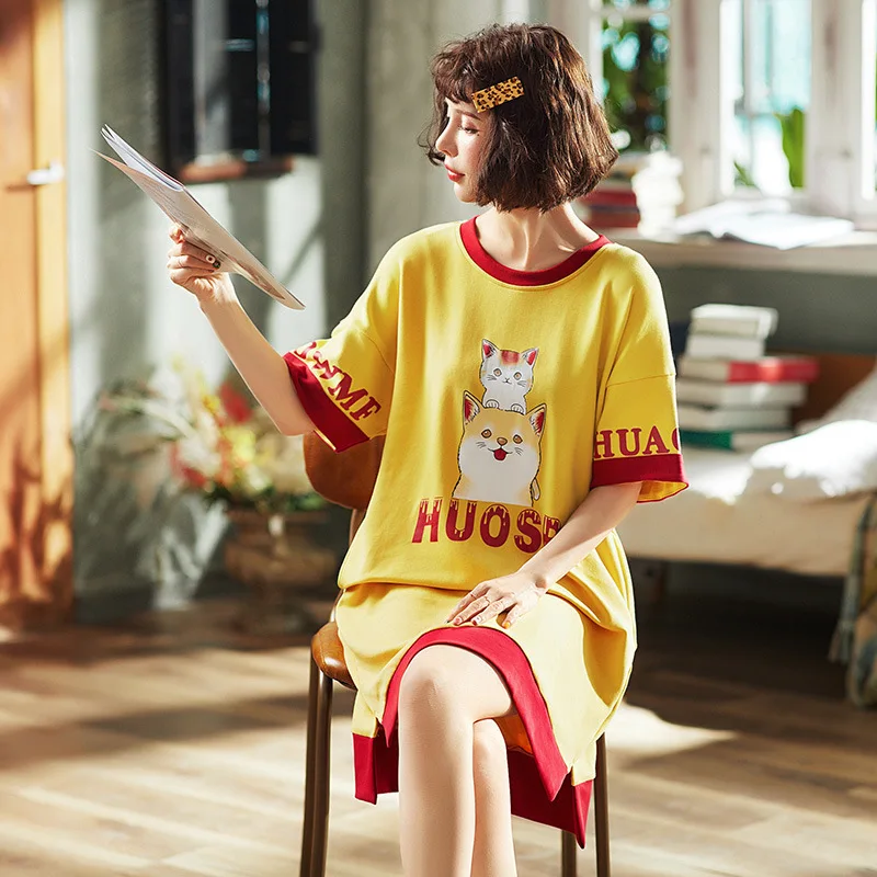 

2019 Summer New Style Short Sleeve Nightgown Women's 6535 Summer Sweet Students-Base Tracksuit 1010