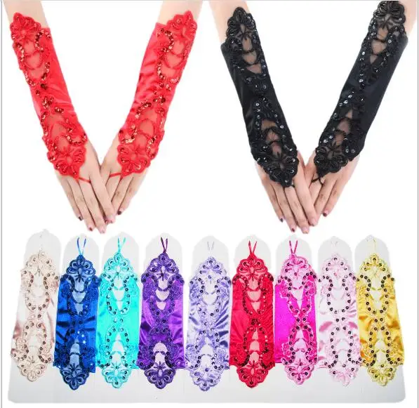 Lace rhinestone women lady dancing performance long gloves fashion