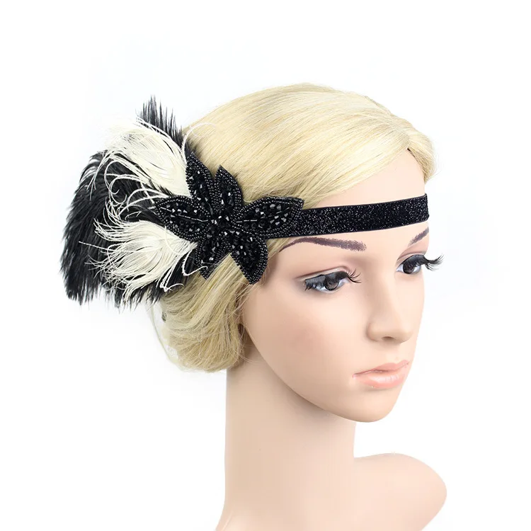 

Ming zu Accessories Origional Handmade Feather Headband Black And White with Pattern Europe And America Headdress Women's Hair B