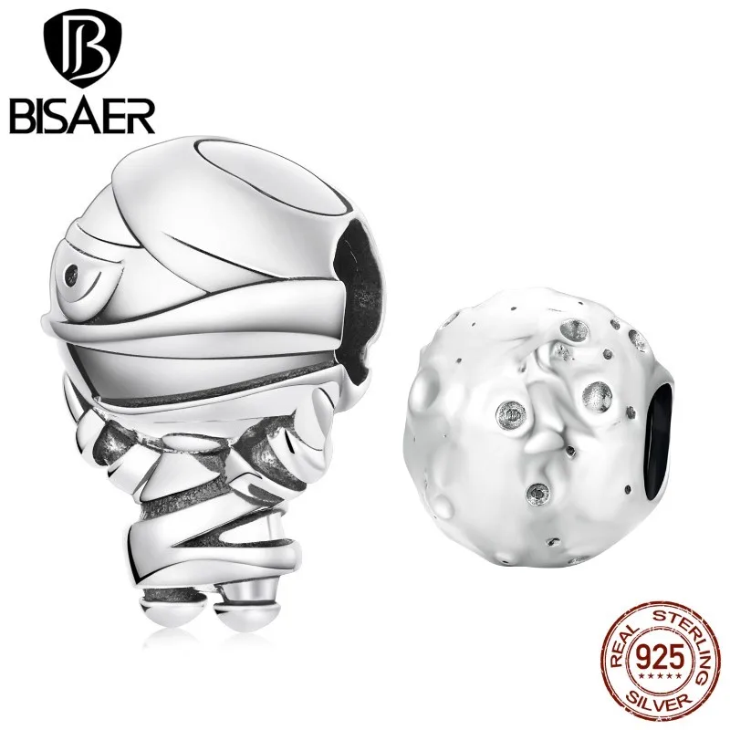 

BISAER 925 Sterling Silver Moon Baby Mummy Charms Bead Fit Original Bracelet Bangle Vintage Charms DIY Jewelry Making ECC2070
