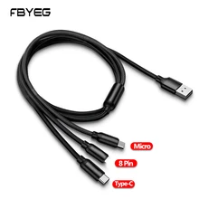 FBYEG 3 в 1 USB кабель для мобильного телефона Micro usb type C кабель зарядного устройства для iPhone XR XS Max X huawei шнур для быстрой зарядки данных