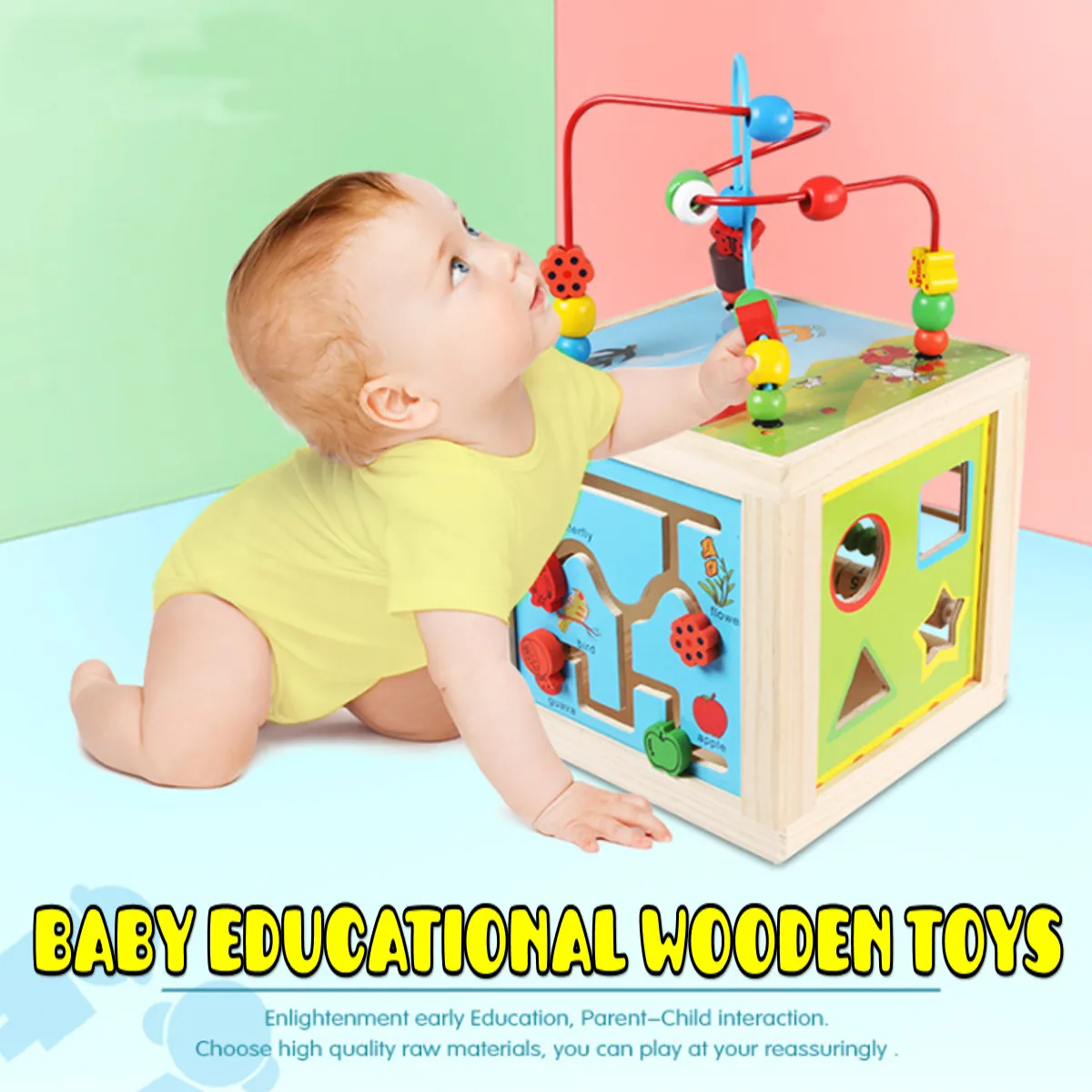 5 в 1 детский Деревянный Цветной Кубик для активных занятий, многоцелевой обучающий лабиринт, игрушка в форме дерева, цветной сортировщик для детей