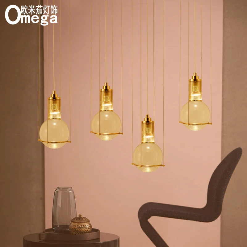 Postmodern designer crystal chandelier restaurant Nordic creative golden cafe bar personalized lighting