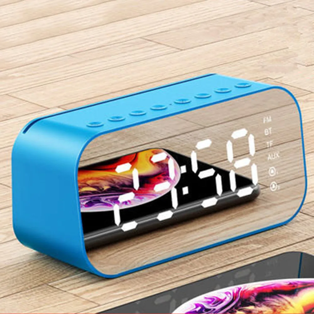 Небесно-голубой Беспроводной Bluetooth динамик двойной Будильник Радио 6D бас стерео объемный светодиодный цифровой будильник открытый громкие динамики - Цвет: Небесно-голубой