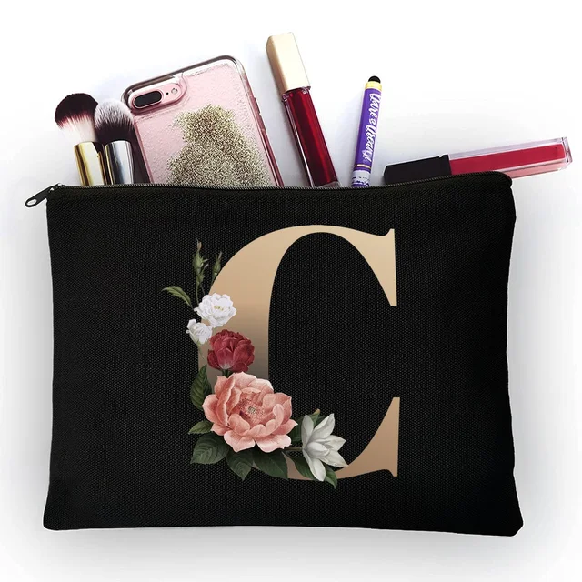 Girl Makeup Bag Golden Letter Pattern Classic Organizer Bag Pouches for Travel Bags Pouch Women's Cosmetic Bag 4gold C