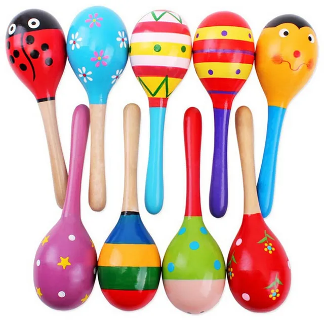 1pcs Colorful Wooden Maracas Baby Child Musical Instrument Rattle Shaker Party Children Gift Toy  toddler toys 2