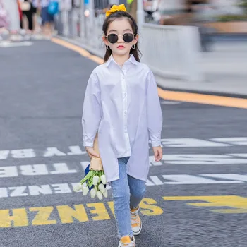 

Teenage Girls Blouses Long Sleeve White Green Blouse Autumn 2020 Kids Clothes Girl Shirt Long Tops Cotton School Shirts Fall