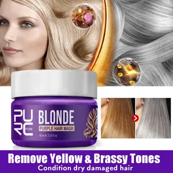 

PURC 60ml Blonde Purple Hair Mask Remove Yellow & Brassy Tones for Silver Ash Repair Damaged Hair