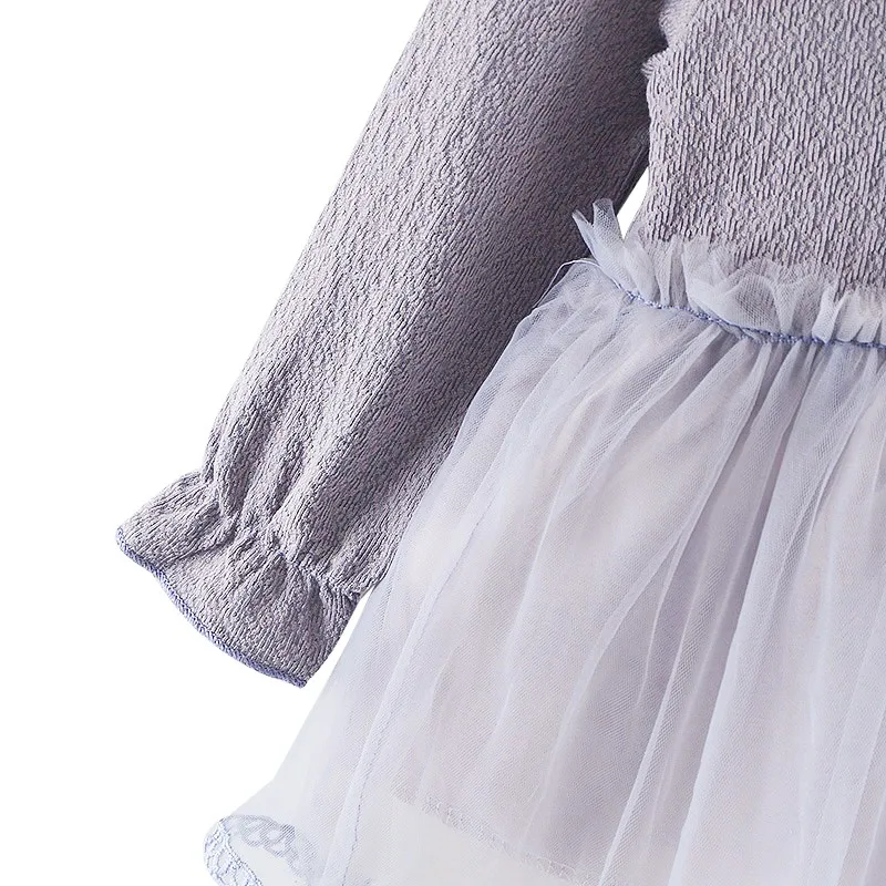 Spring Baby Girls Dress Casual Long Sleeve Mesh Design Dress with Bowknot Costume Children Princess Dresses