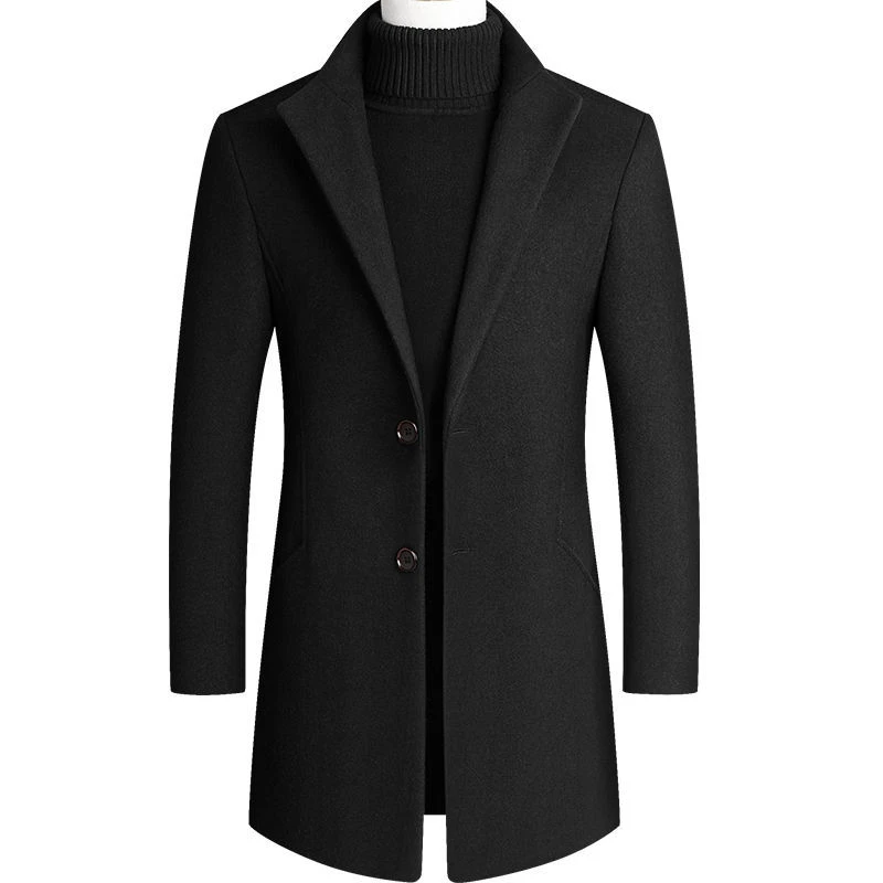 RUELK Autumn And Winter Men's Woolen Coat 2020 Mid-Long Trench Coat Classic Solid Color Printing Plus Cotton thickening Clothes RUELK Autumn And Winter Men's Woolen Coat 2020 Mid-Long Trench Coat Classic Solid Color Printing Plus Cotton thickening Clothes