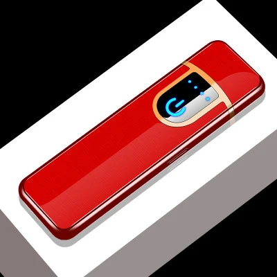 red Зарядка через usb сенсорный датчик мини-зажигалка двухсторонний ветрозащитный негорящий электронный без газовых плазменных зажигалок для курения - Цвет: red