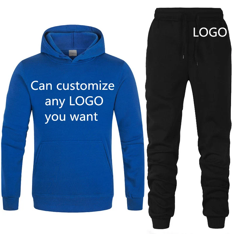 Winter Autumn warm Tracksuit Hoodies Men Custom Logo Print Casual Sweatshirt Mens Hoodies+Pants 2Pcs HipHop Harajuku Sportswear