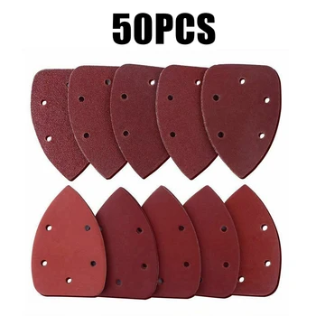 

50PCS Set Of Detail Sander Sandpaper Sanding Paper Hook And Loop 6 Holes 140*90mm Aluminium Oxide High Quality