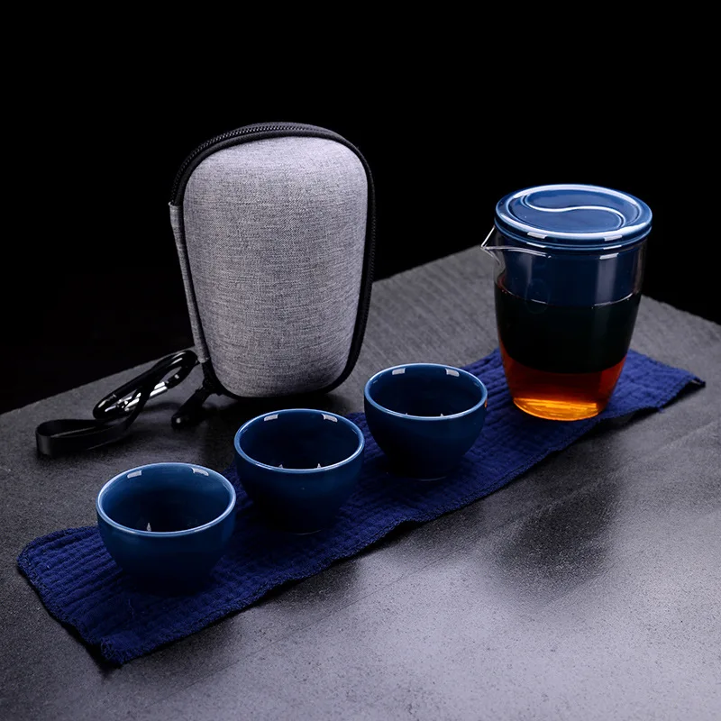 Чайный набор, белый горшок, три чашки керамических чайников, чайник gaiwan, чайные чашки, китайская чайная посуда, портативный дорожный чайный набор с дорожным пакетом - Цвет: C