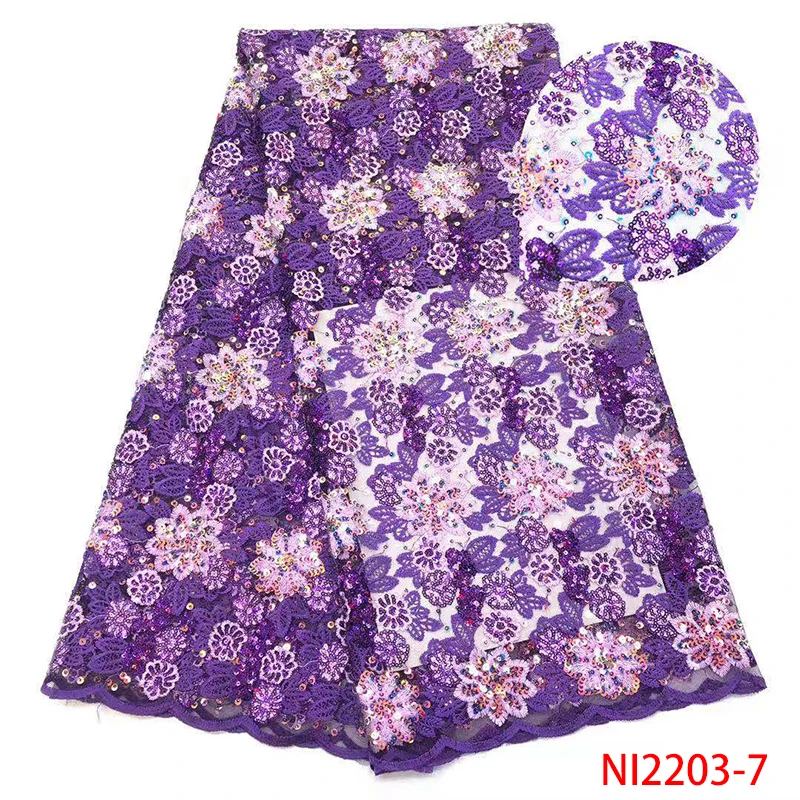 

Embroidery Purple Sequins Lace Fabrics High Quality African Lace Fabric Sequins Lace Fabric for Women Wedding Party Dress NI2203