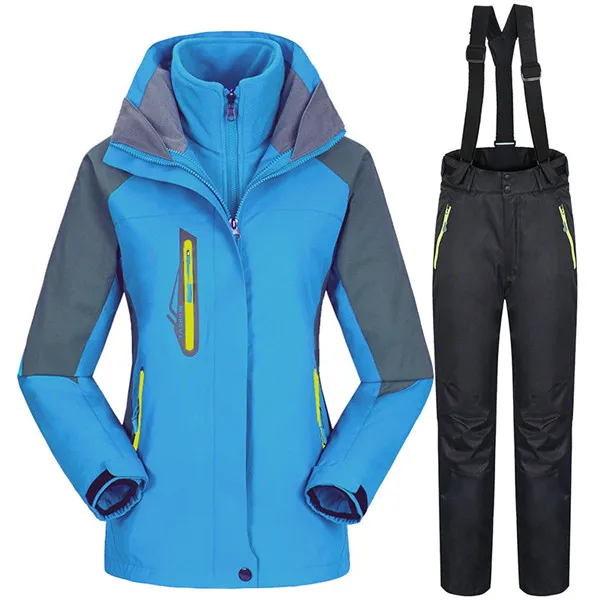 Sky blue Black 30 градусов зимний теплый лыжный костюм для женщин Водонепроницаемый 10K дышащий сноуборд куртки+ брюки женский открытый комплект спортивной одежды - Цвет: Sky blue Black