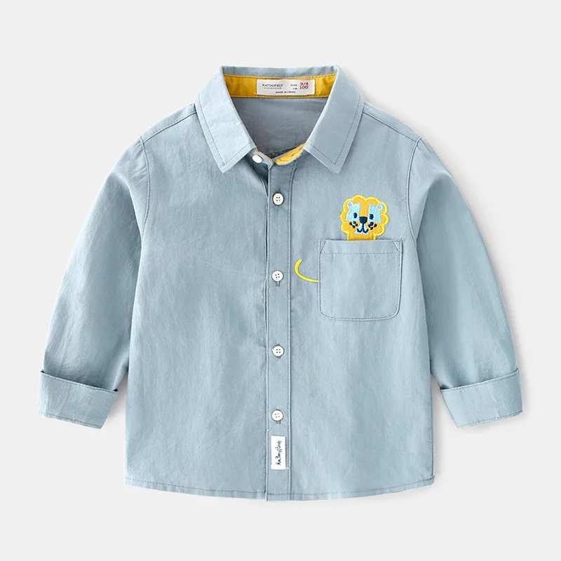 Рубашка с длинными рукавами для мальчиков г. Осенние Топы в западном стиле с рисунком льва, новая стильная рубашка из чистого хлопка модная детская одежда