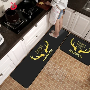 

Bubble Kiss Kitchen Mat Home Bedroom Non-Slip Floor Mat Fashion Yellow Antlers Pattern Water And Oil Absorbing Kitchen Carpet