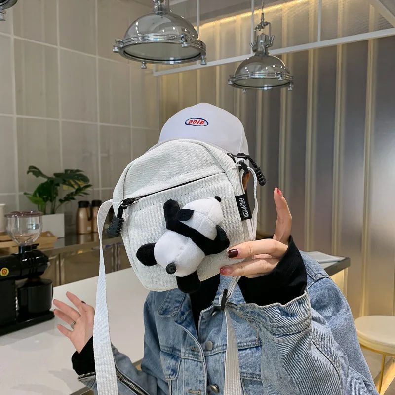 

INS Super Fire Simple Canvas Diagonal Package Tide Ride Street Bag Women's 2019 New Style Ultra-Light Panda Shoulder Bag