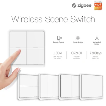 

Wireless ZigBee 4 Gang 12 Scene Switch Push Button Controller Battery Powered Automation Switch Work With Alexa Google Home Tuya