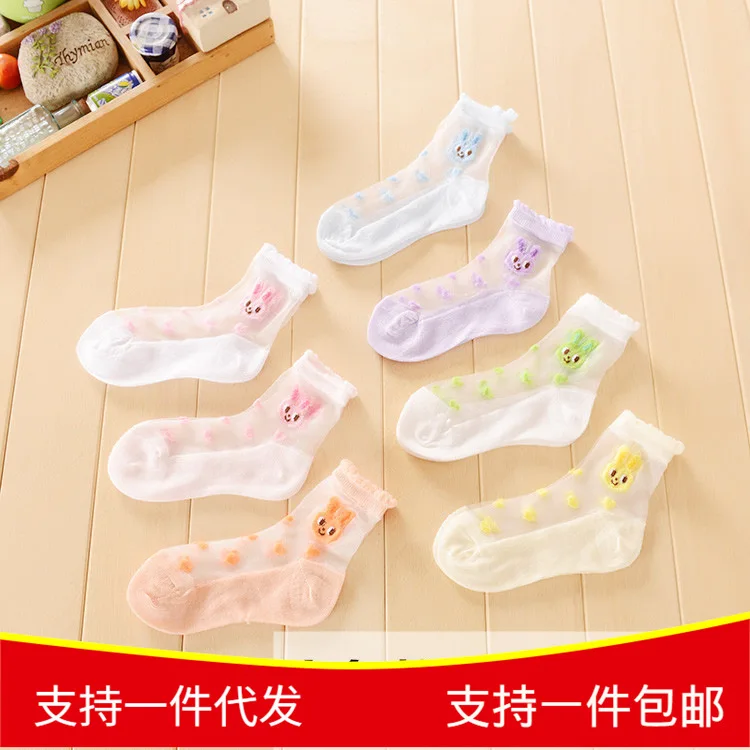 

Summer Girls Crystal Socks 2019 Super Cute Rabbit Children Ultra-Thin Silk Stockings Baby Viscose Short Socks 5-pair Pack