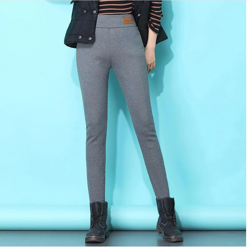 Shikoroleva Women Leggings 2020 Winter Thermal Flannel Pocket High Waist Pencil Pants Plus Size 5xl 4xl S Black Grey | Женская одежда