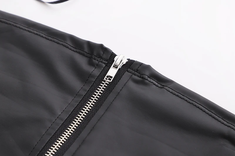 SheMujerSky Summer Pu Leather Crop Top Women Black Sexy Zipper Cropped Tops Sleeveless Top