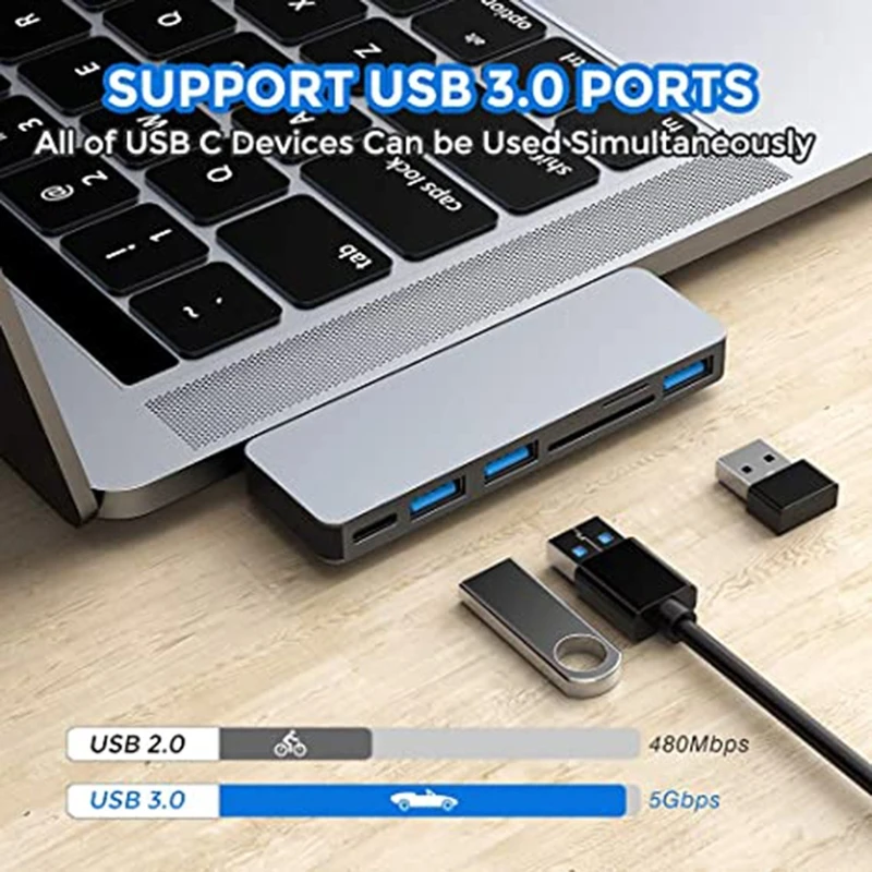 39XD Macbook Pro 2020 13 15 MacBook Air 2018 2019 аксессуары с 3 портами USB 3.0 6 в 1 Алюминиевый адаптер C |