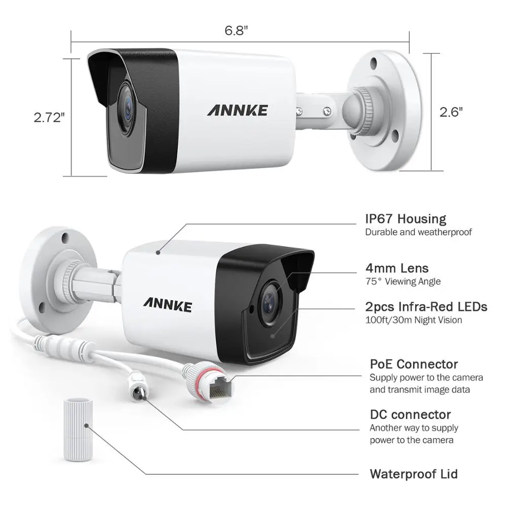 ANNKE 1 шт. ультра FHD 5MP POE ip-камера для улицы, для помещений, водонепроницаемая сеть безопасности, пуля, ночное видение, электронная почта, оповещение, камера
