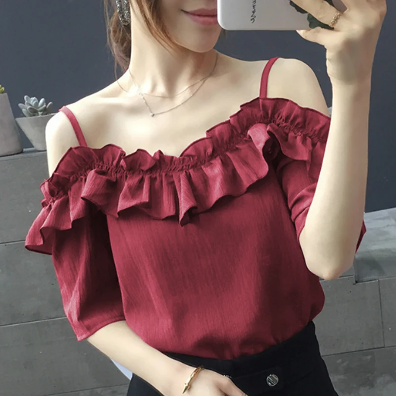 Для женщин s Топы и блузки Blusas Mujer De Moda 2021 короткий рукав Шифоновая блузка рубашка