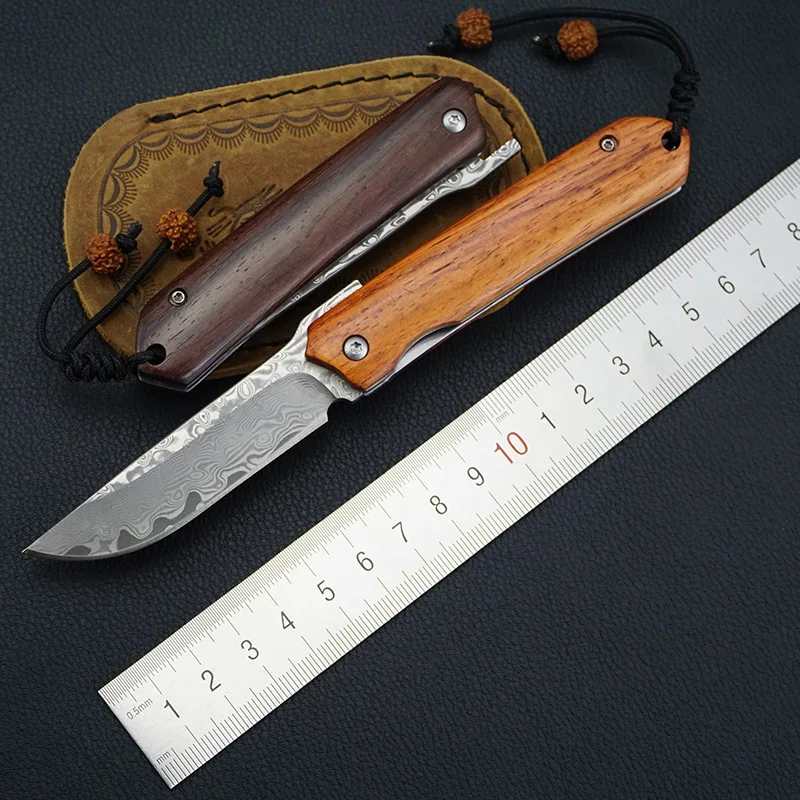 

High Hardness DMS02 Folding Knife Sandal Handle Damascus Blade Ball Bearing Pocket Camping Hunting Survival EDC Tools Knives
