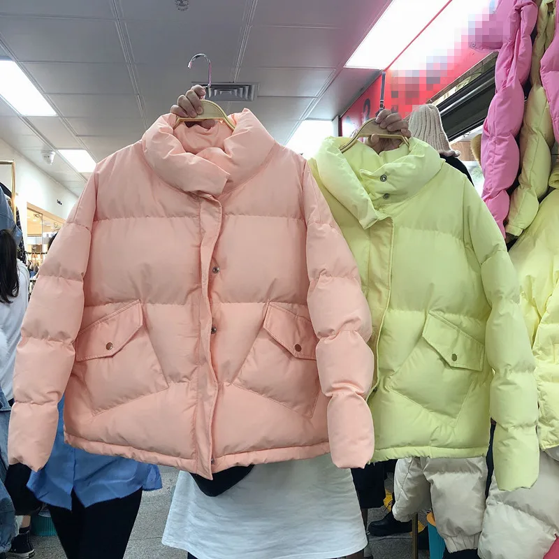 

Pink Parka Women Winter Jacket New Korean-style Loose Thick Stand Collar Cotton-padded Coat for Students Winter Parka Warm