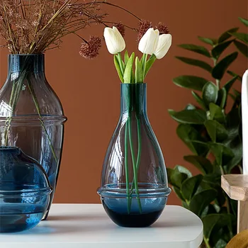 

Retro Blue Planet Glass Vase Decoration Luxury Living Room Dining Table Flower Arrangement Home Decoration Accessories Wedding