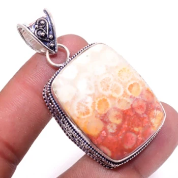 

Fosil Coral Pendant Silver Overlay over Copper , 54 mm, P6712