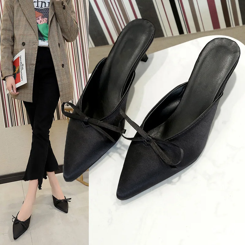 

Women's Pointed-Toe High Heel Shoes Female Black Thin Heeled 5 Cm Elegant 2019 Spring New Style Sexy Elegant Closed-toe Slippers